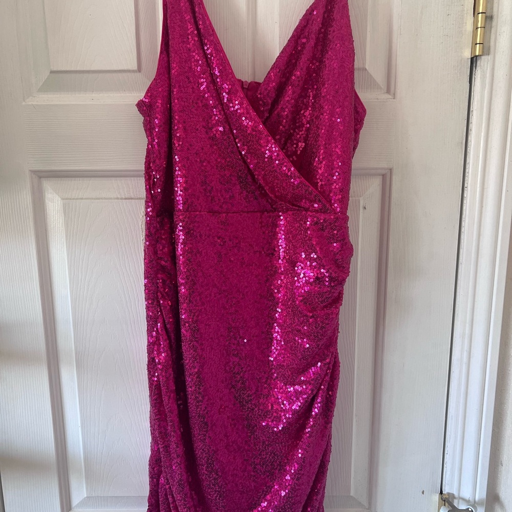 Grace Karin Fuchsia Asymmetrical Sequin Dress